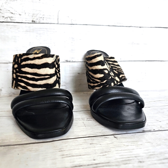 Vintage J Vincent Zebra Fur Black Leather Slip on Strappy Heels Sandals Size 9M - Picture 9 of 13